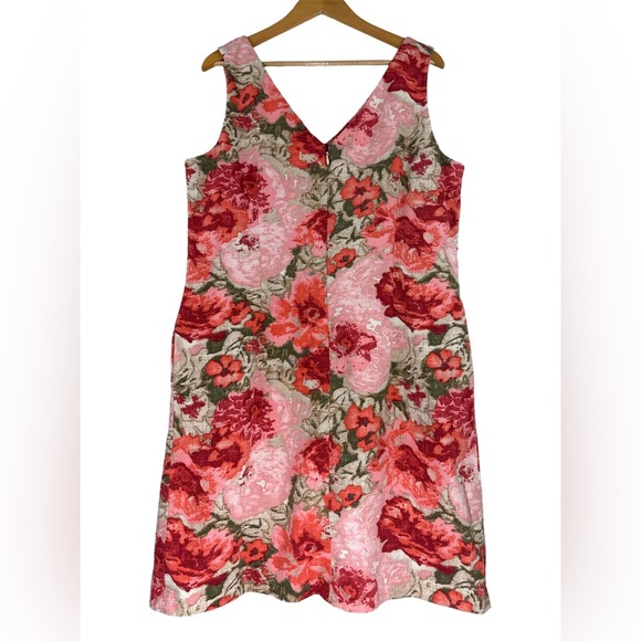 Talbots Pink Multi Floral Boho Sheath Dress Sleeveless V-Neck Rose Print Size 20 - Picture 2 of 6